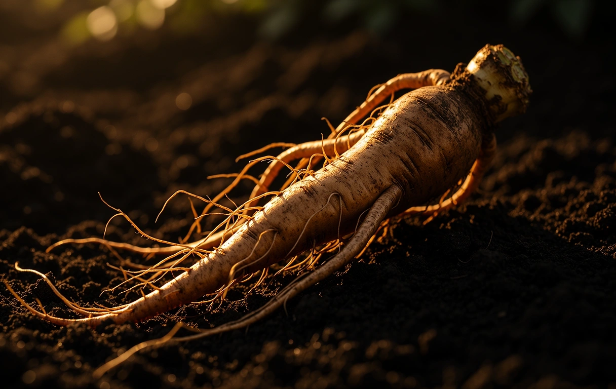 Botanical root emerging from soil