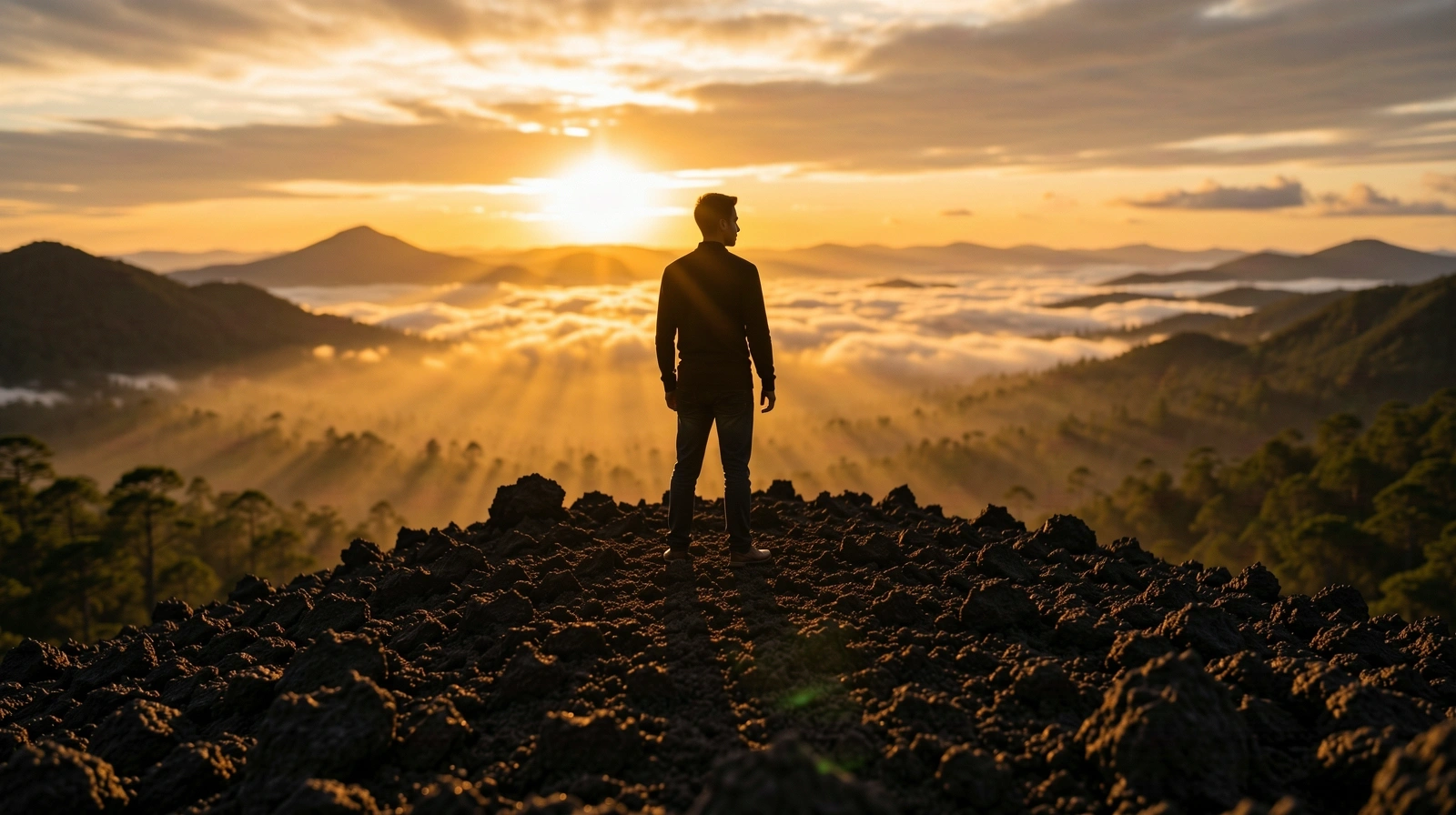 Indonesian volcanic landscape at sunrise